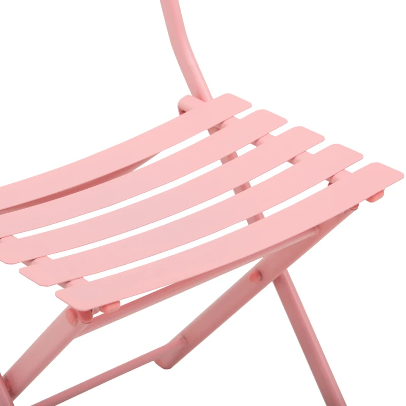 Outsunny Set Tavolo e Sedie da Giardino Pieghevoli in Metallo, Set 3 Pezzi, Rosa