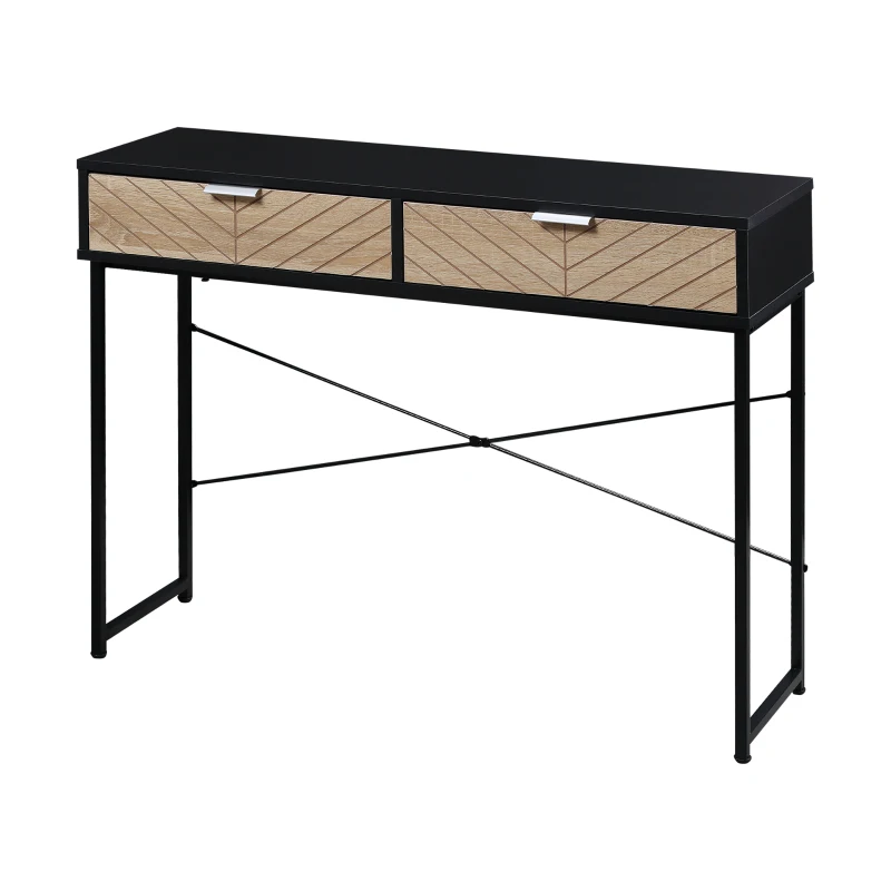 HOMCOM Mesa de Consola 100x30x75 cm Mesa de Entrada con 2 Cajones de Almacenamiento y Marco de Metal Mueble Recibidor Moderno para Pasillo Salón Blanco