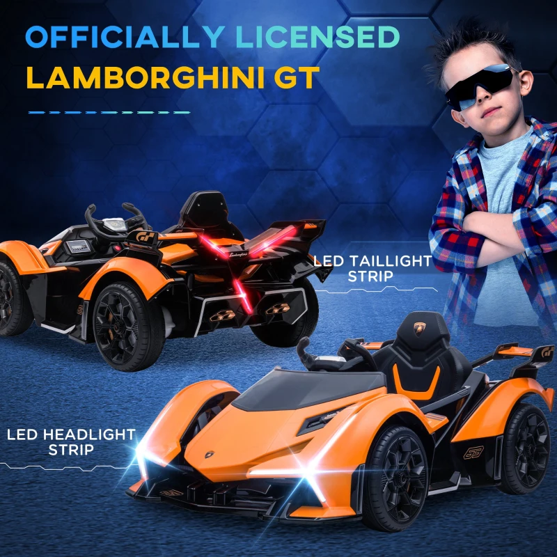 HOMCOM 12V Electric Cars for Kids Ride On Sports Car with Parental Remote, Bluetooth, Horn, Music & LED Headlights Taillights for 3-6 Years, Orange