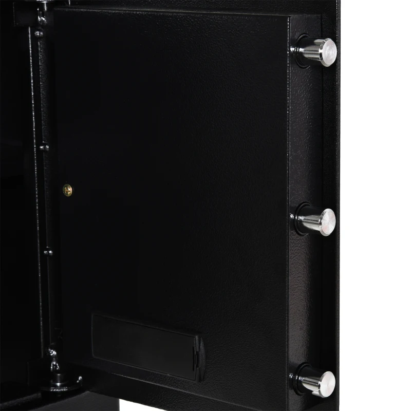HOMCOM Cassaforte Elettronica in Acciaio Nero, con Chiave e 2 Codici PIN, Fissaggio a Muro o Pavimento, 38x31x42.7cm