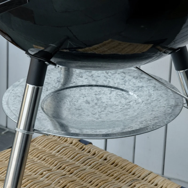 Outsunny Kettle Grill with Knife, Turner, and Grill Tongs, Thermometer, Ash Catcher, Rain Cover, Metal, Black