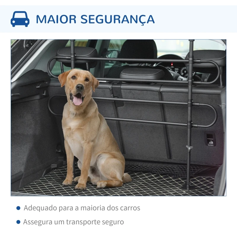 PawHut Grade de Segurança de Carro para Cães Ajustável em Largura e Altura 87-135x60x105cm Grade Separadora para Porta Malas de Carro Universal Metal Preto