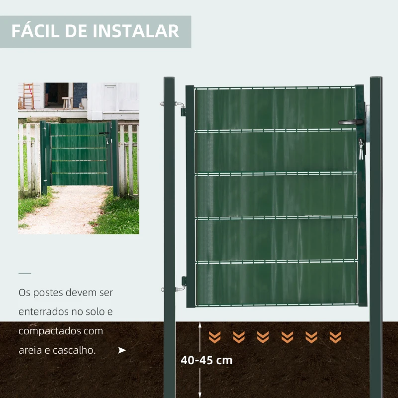 HOMCOM Porta de Vedação de Jardim Aço com Tecido Opaco Maçaneta de Fechadura 3 3 Chaves Porta de Vedação para Exterior Pátio Terraço 97x150cm Verde