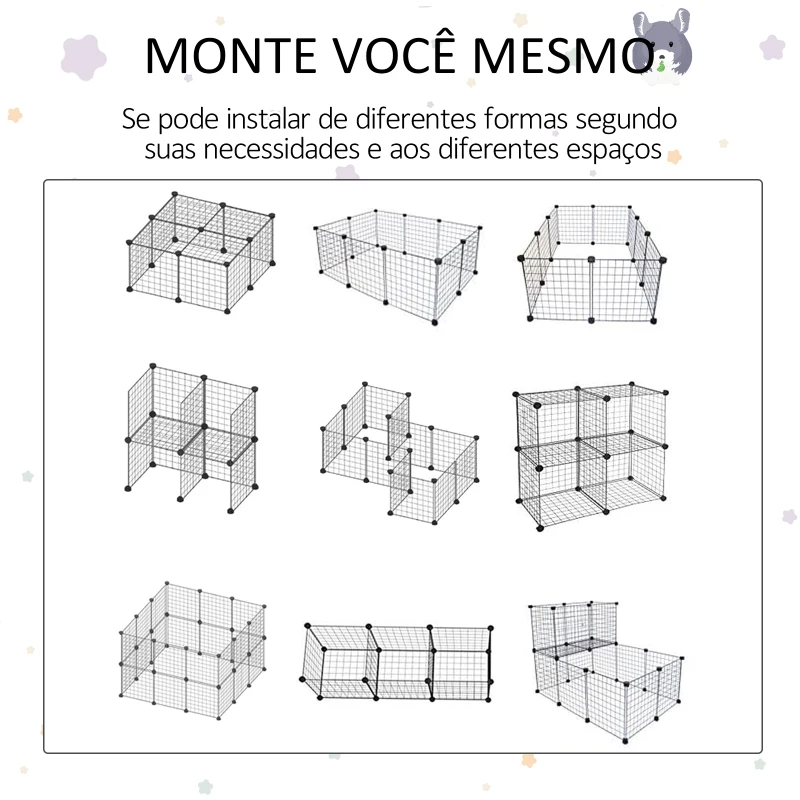 PawHut Recinto Metálico para Animais de Estimação DIY com 3 Níveis 4 Portas Grandes e 6 Bandejas Amovíveis 111x75x119 cm Preto