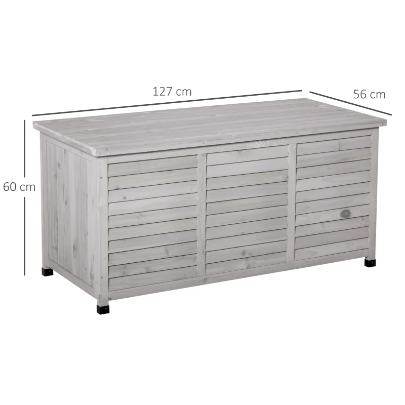 Outsunny Baúl de Madera Exterior Caja de Almacenamiento de Jardín con Tapa Abrible y Diseño Persiana 127x56x60 cm Madera Gris(m-3)
