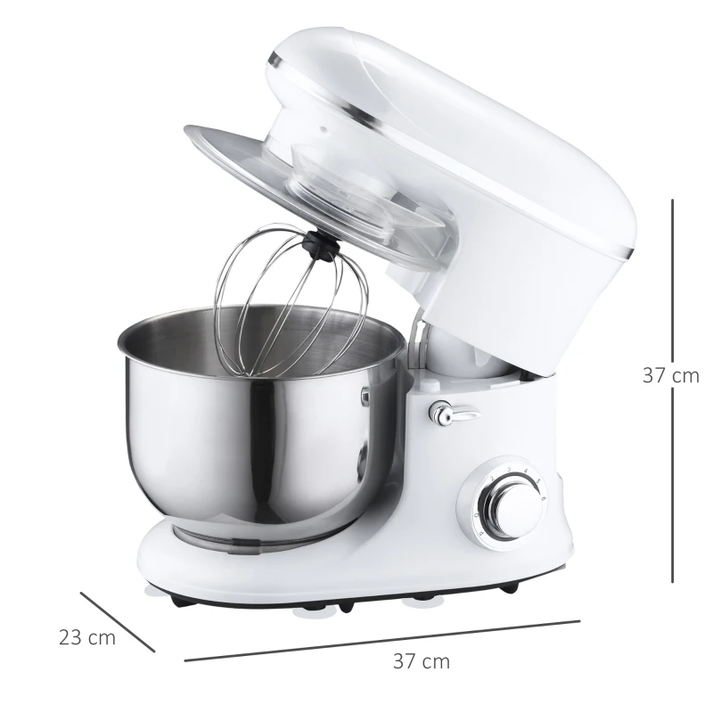 HOMCOM Batidora Amasadora para Repostería Profesional 1200W Robot de Cocina con 6 Velocidades Bol de Acero Inoxidable de 5,5 L y 3 Accesorios Incluidos 37x23x37 cm Rojo
