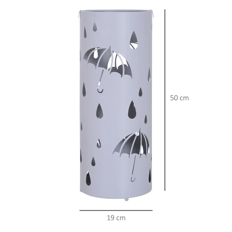 HOMCOM Portaombrelli Design Moderno con 2 Ganci e Salvagoccia, Metallo, Bianco, Φ19x50 cm