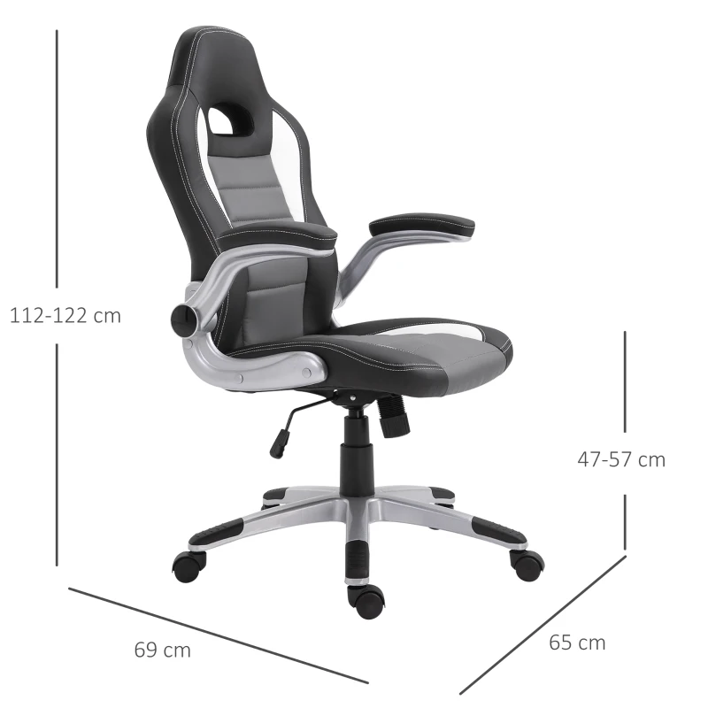 HOMCOM Sedia da Gaming Altezza Regolabile, Sedia da Ufficio Ergonomica Girevole con Dondolamento, 65x69x112-12cm Grigio
