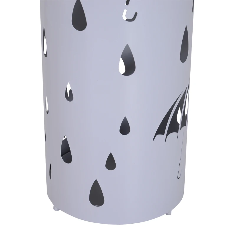 HOMCOM Portaombrelli Design Moderno con 2 Ganci e Salvagoccia, Metallo, Bianco, Φ19x50 cm