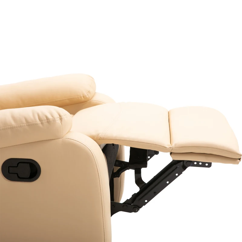 HOMCOM Poltrona Relax Reclinabile con Con Finitura Elegante in Ecopelle e Imbottitura in Spugna ad Alta Densità, 81x90x105cm, Beige