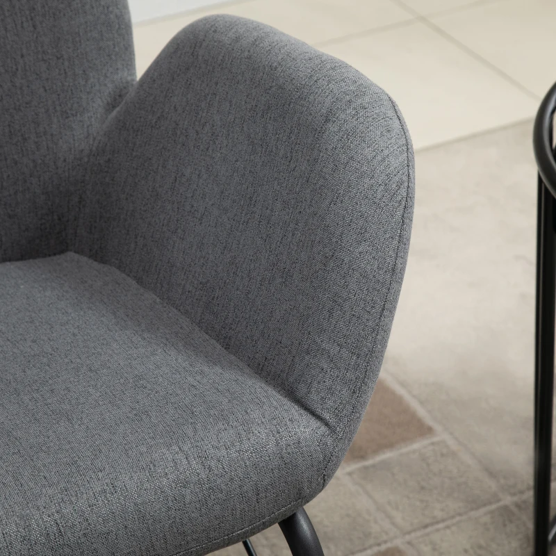 HOMCOM Sedia a Dondolo Moderna Imbottita in Metallo e Tessuto per Soggiorno e Salotto, 65x80x88cm, Grigio
