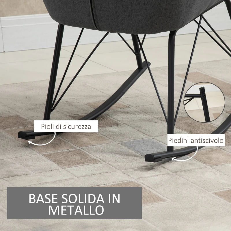 HOMCOM Sedia a Dondolo Moderna Imbottita in Metallo e Tessuto per Soggiorno e Salotto, 65x80x88cm, Grigio