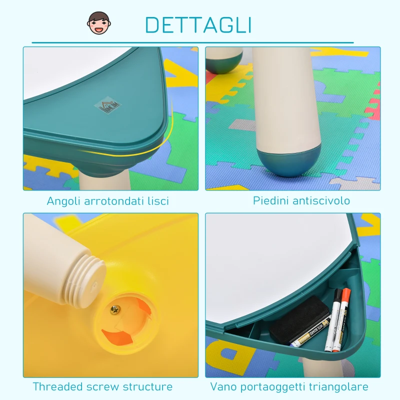 HOMCOM Tavolino per Bambini con Sedia e Vani Contenitore, Gioco Educativo Età 2-5 Anni, ABS e PP Atossici, Giallo e Verde