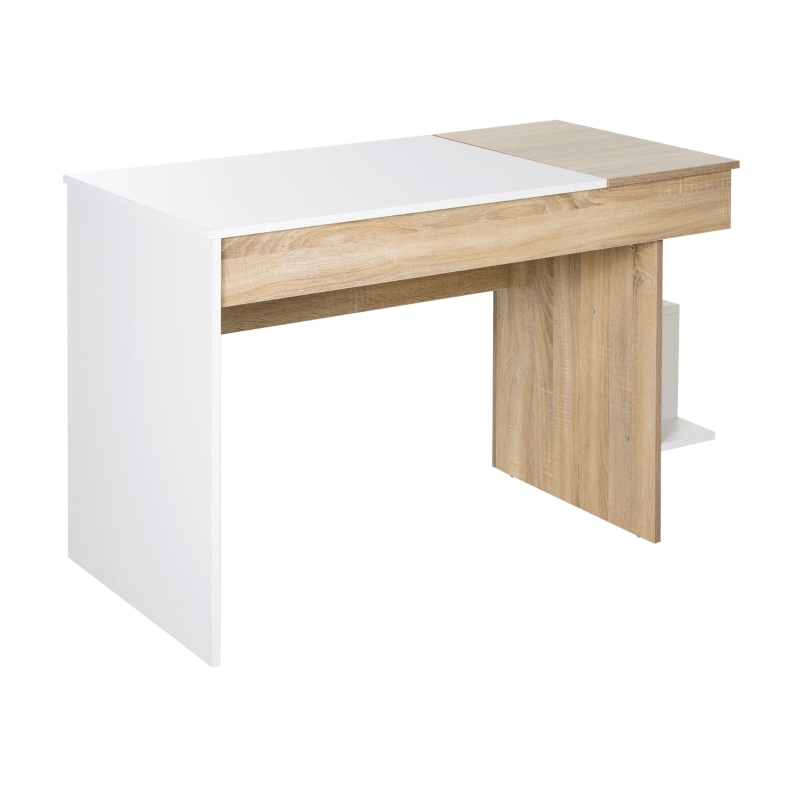 Homcom Scrivania moderna Salvaspazio con Piano Sollevabile in Legno, Bianco, 120x60x74cm