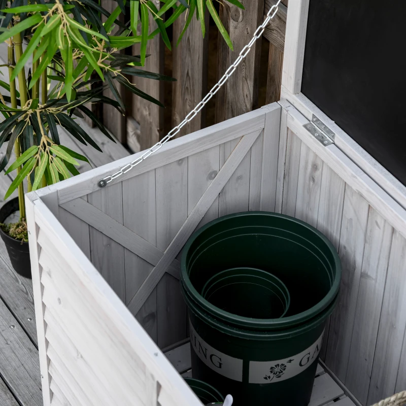 Outsunny Baúl de Madera Exterior Caja de Almacenamiento de Jardín con Tapa Abrible y Diseño Persiana 127x56x60 cm Madera Gris(m-9)