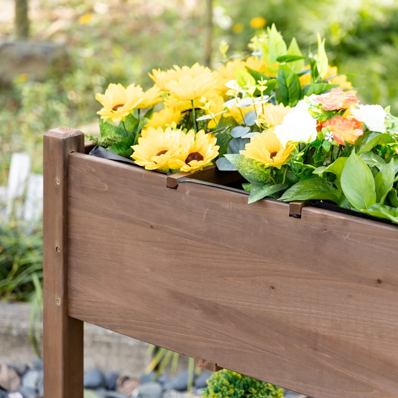 Outsunny Huerto Urbano con Estantes Jardinera Elevada de Madera Maciza  para Cultivo Flores Verduras Hierbas 123x54x74 cm Marrón