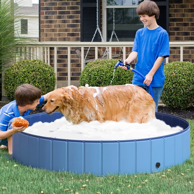 PawHut Piscina Plegable para Perros Ø160x30cm Bañera para Mascotas Gatos de PVC Antideslizante Resistente al Desgaste Adecuado para Interior y Exterior Azul