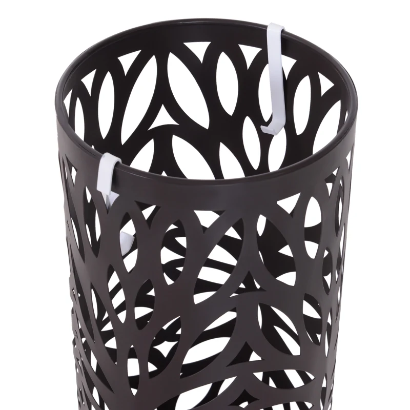 HOMCOM Portaombrelli Design Moderno con 2 Ganci e Salvagoccia, Metallo, Marrone, Φ19,5x50 cm