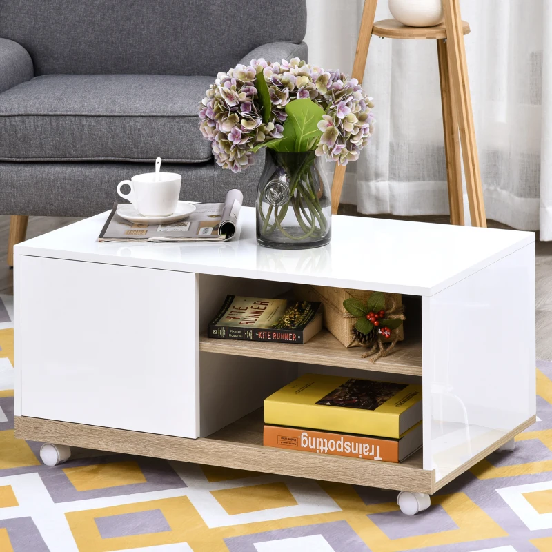 HOMCOM Mueble para TV Televisión de 42 Pulgadas Mesa de Salón Moderno Móvil con 4 Ruedas Estante Ajustable y Armario Amplio Espacio 80x45x39,5 cm Blanco