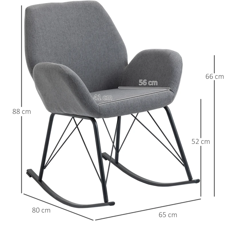 HOMCOM Sedia a Dondolo Moderna Imbottita in Metallo e Tessuto per Soggiorno e Salotto, 65x80x88cm, Grigio