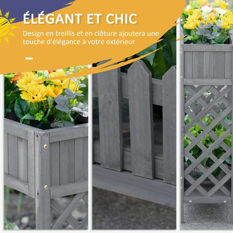 Outsunny Huerto Urbano Elevado de Madera 90x30x90 cm Mesa de Cultivo de Jardín con Estante Inferior Seto Decorativo y 4 Orificios de Drenaje para Plantas Macetas Flores Natural