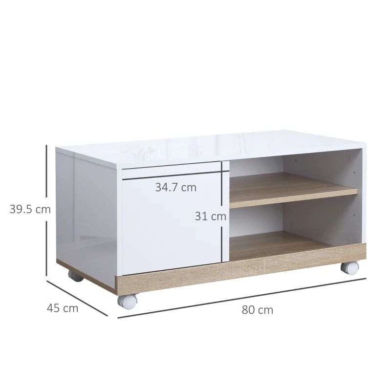 HOMCOM Mueble para TV Televisión de 42 Pulgadas Mesa de Salón Moderno Móvil con 4 Ruedas Estante Ajustable y Armario Amplio Espacio 80x45x39,5 cm Blanco