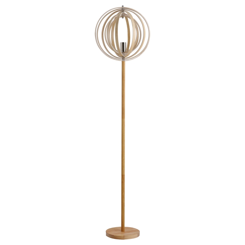 Homcom Lampada da Terra Design con Paralume con Anelli Regolabili in Legno Lampadine E27 Ф38 x 160 cm