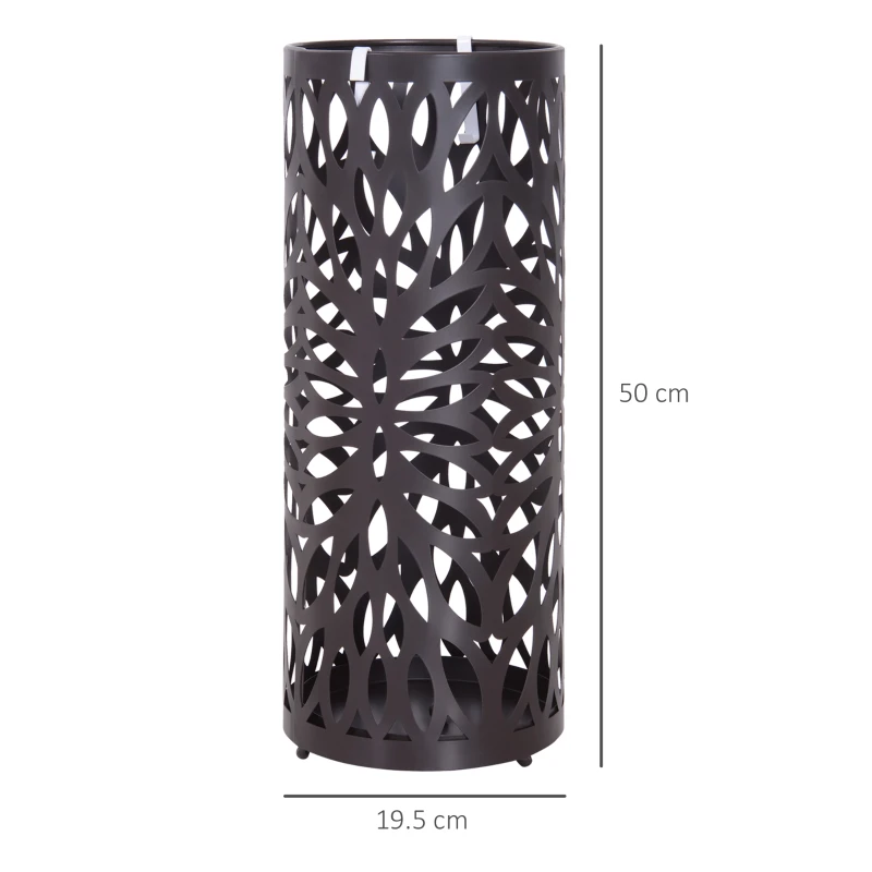 HOMCOM Portaombrelli Design Moderno con 2 Ganci e Salvagoccia, Metallo, Marrone, Φ19,5x50 cm
