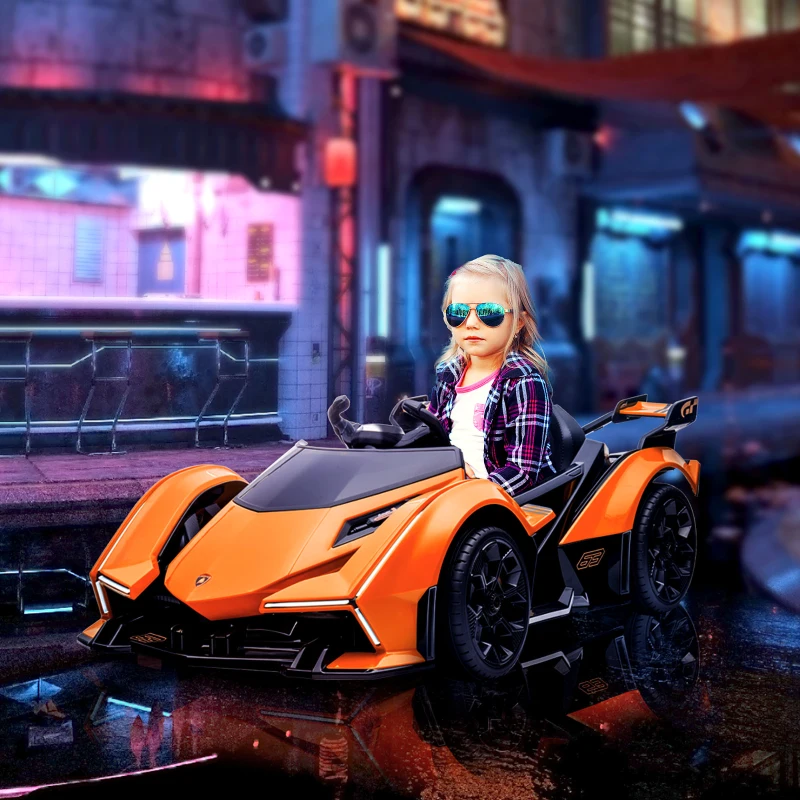 HOMCOM 12V Electric Cars for Kids Ride On Sports Car with Parental Remote, Bluetooth, Horn, Music & LED Headlights Taillights for 3-6 Years, Orange