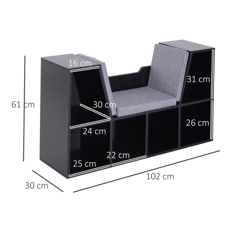 HOMCOM Estantería Librería con Asiento 6 Cubo Librería Original Infantil Zapatero con Cojín Estante con Banco Multiusos 102x30x61cm