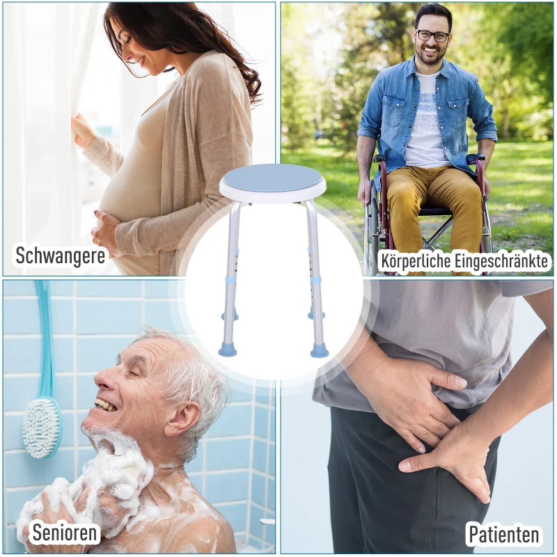 HOMCOM douchestoel badkruk 360° draaibare zitting in hoogte verstelbaar aluminiumlegering