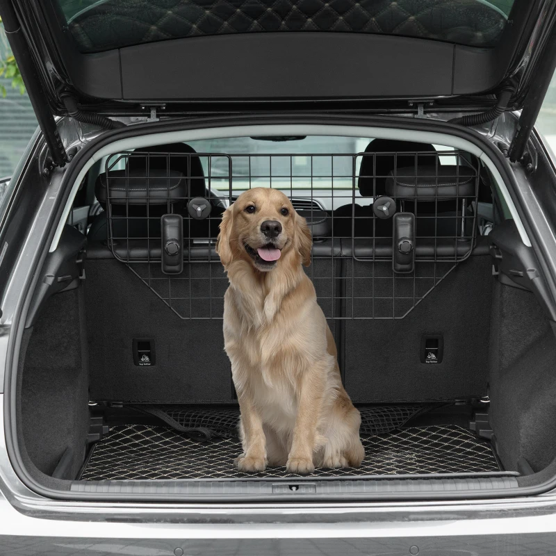 PawHut Grade de Segurança de Carro para Cães Universal Grade de Segurança para Cães com Largura Ajustável 90-120x40,5cm Preto