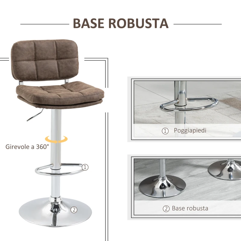 HOMCOM Set 2 Sgabelli Bar Moderni e Girevoli con Schienale e Poggiapiedi, Sgabelli da Cucina Imbottiti con Altezza Regolabile e Rivestimento Pelle PU, 41.5x45x85-107cm