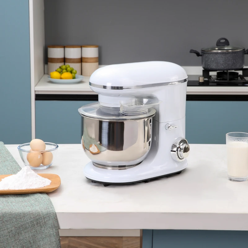 HOMCOM Batidora Amasadora para Repostería Profesional 1200W Robot de Cocina con 6 Velocidades Bol de Acero Inoxidable de 5,5 L y 3 Accesorios Incluidos 37x23x37 cm Rojo