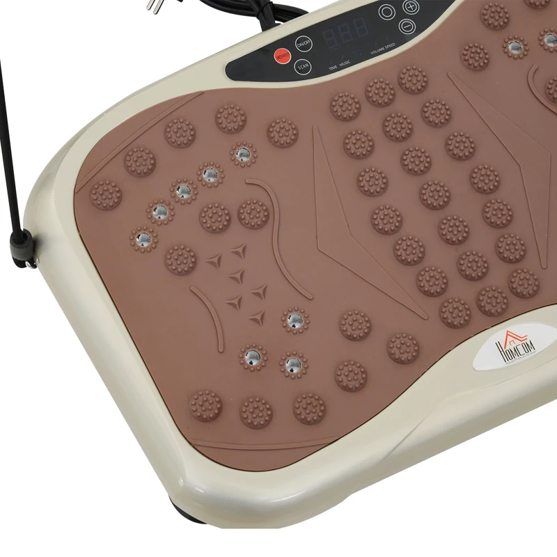 HOMCOM Plateforme vibrante oscillante 200 W écran LED vitesse réglable port USB télécommande et bandes de résistance inclus marron beige