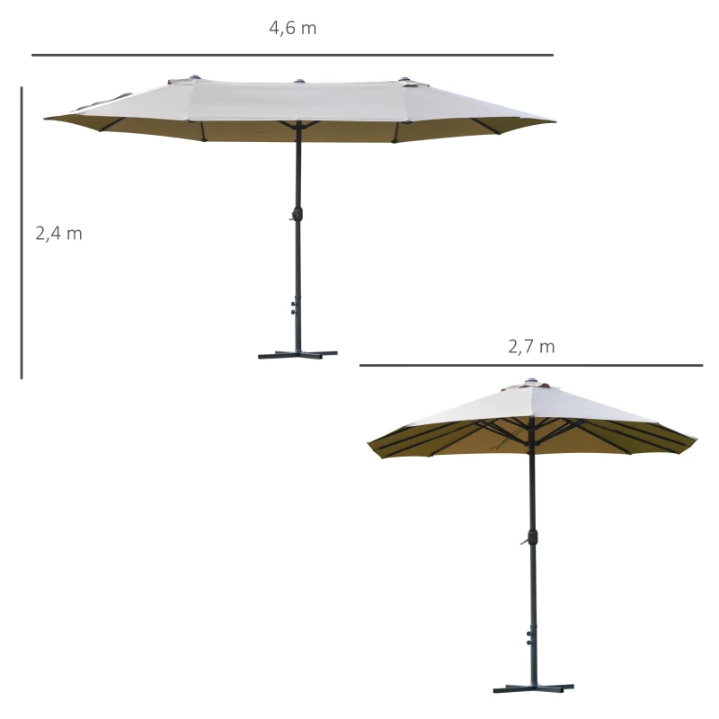 Outsunny Sombrilla Doble Parasol Grande 4,6x2,7m Sombrilla Jardín Patio con Manivela Manual Resistente al Agua y Protección Solar UV para Terraza Playa Piscina Café