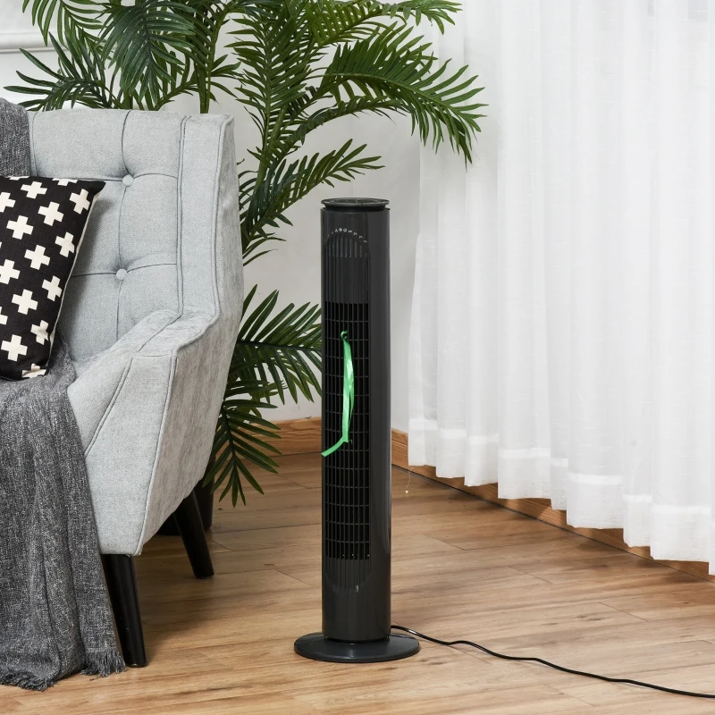 HOMCOM 30'' Freestanding Tower Fan, 3 Speed 3 Mode, 10h Timer, 70 Degree Oscillation, LED Light, 5M Remote Controller, Dark Grey