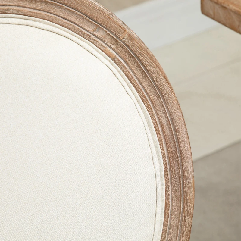 HOMCOM Set 2 Sedie per Soggiorno o Sala da Pranzo Stile Classico Rétro in Legno e Lino con Schienale Medaglione Bianco Avorio
