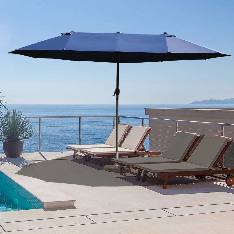 Outsunny Sombrilla Doble Parasol Grande 4,6x2,7m Sombrilla Jardín Patio con Manivela Manual Resistente al Agua y Protección Solar UV para Terraza Playa Piscina Café