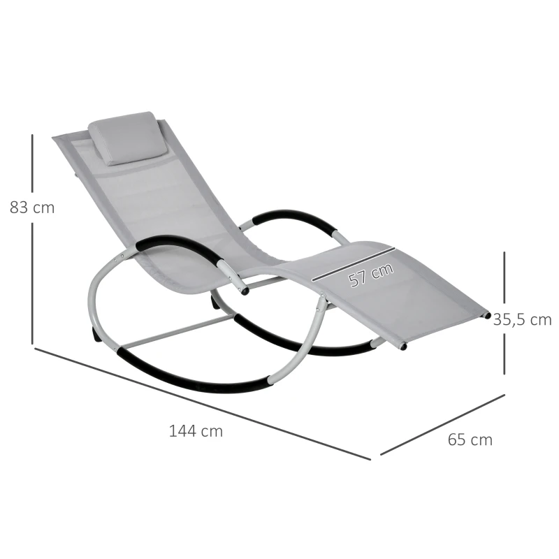 Outsunny fotel bujany ogród krzesło bujane z zagłówkiem huśtawka fotel ogrodowy metal siatka kolor jasnoszary 65 x 144 x 83 cm | Aosom