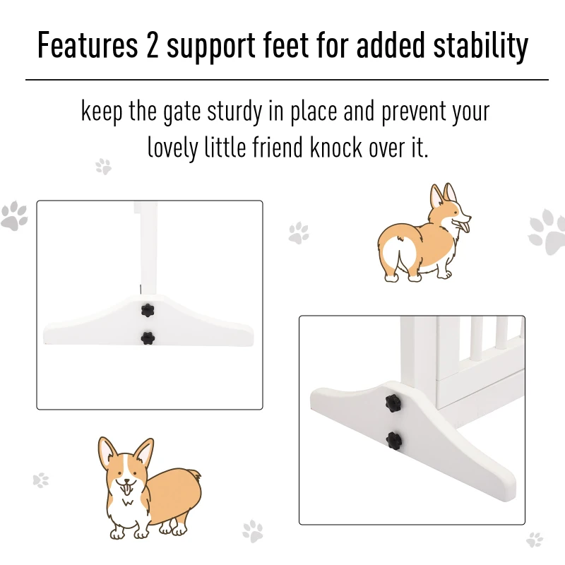 PawHut Dog Gate Freestanding Pine Wood Lockable White