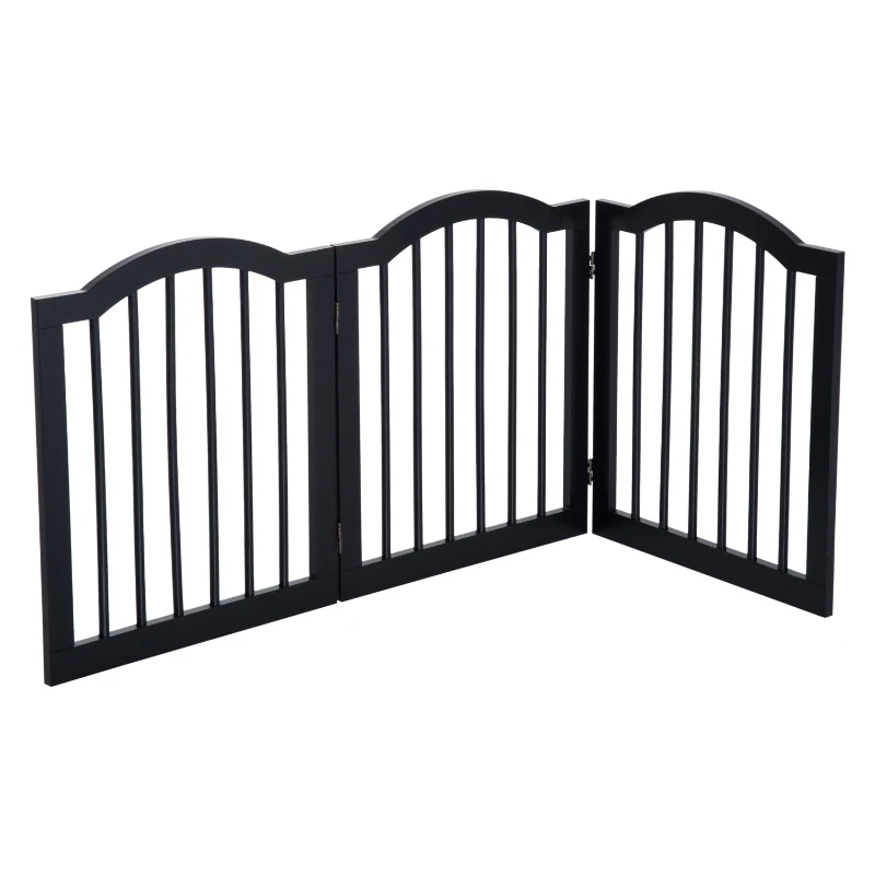 PawHut Wooden Foldable Dog Gate Panel Pet Fence Freestanding Safety Barrier for the House, Doorway, Stairs (Black)