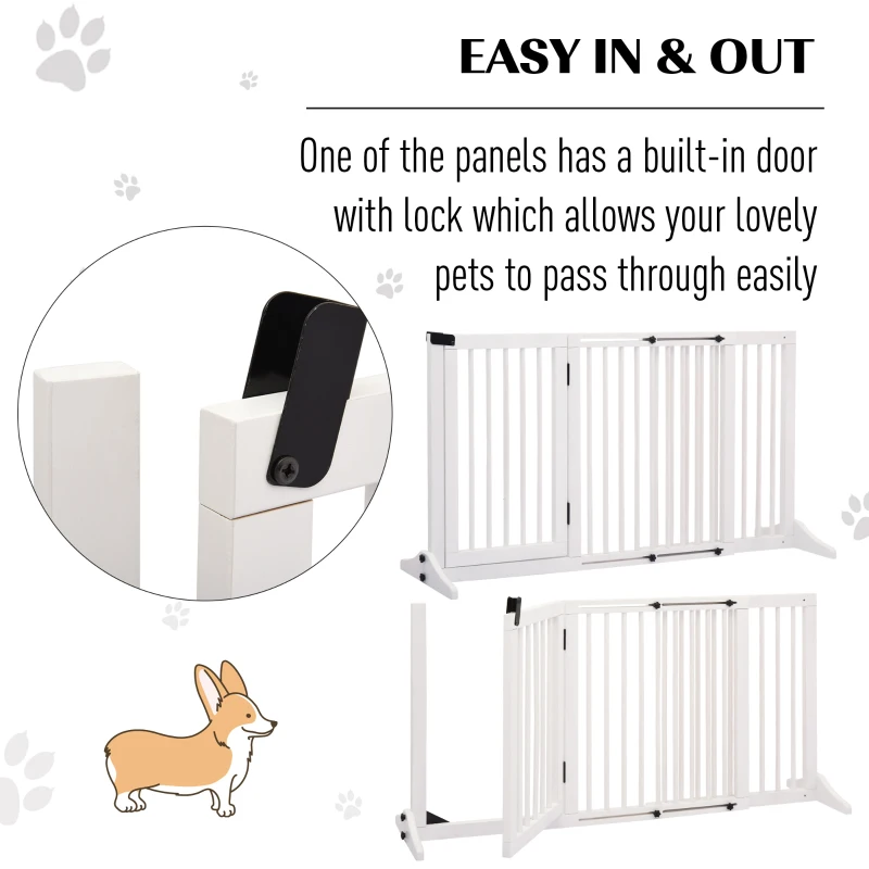 PawHut Dog Gate Freestanding Pine Wood Lockable White