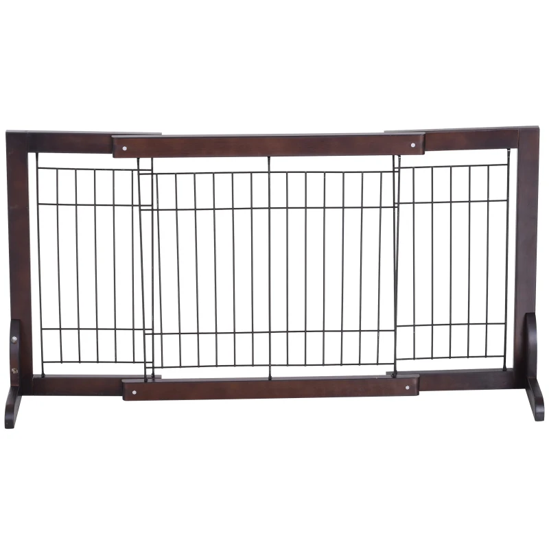 PawHut Free Standing Dog Gate, Adjustable 61 -103 (cm) Indoor Barrier, Flexible Pet Fence, Secure Separation Guard, with Support Feet, for small dog, Brown