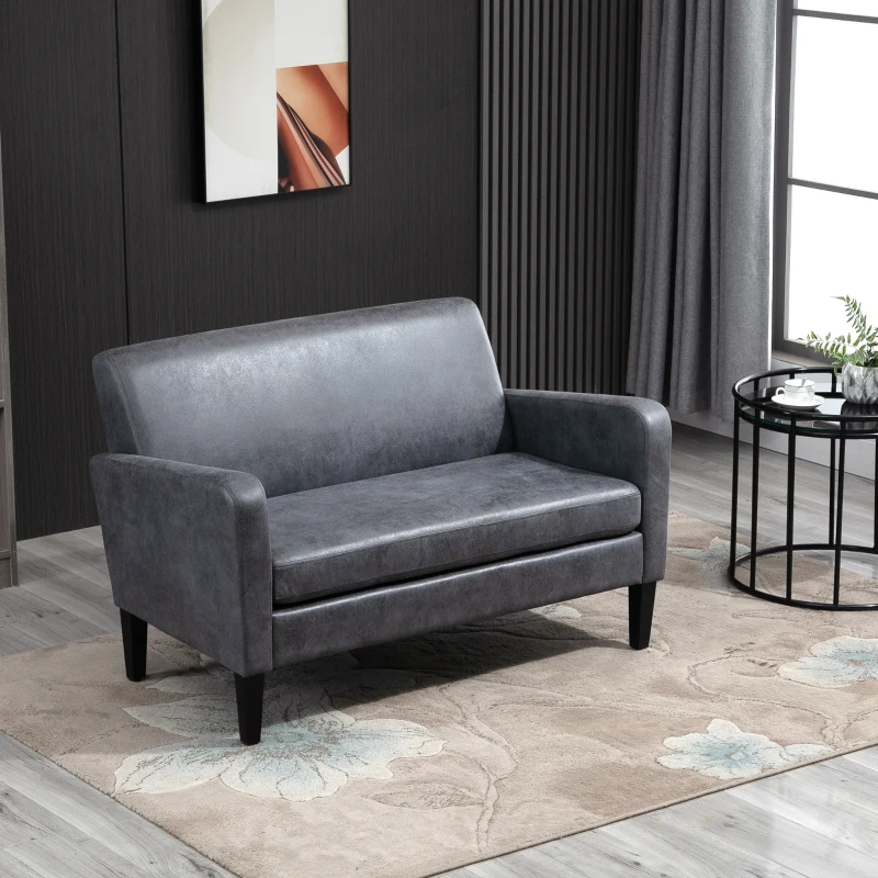 HOMCOM Divano 2 Posti con Rivestimento in Tessuto Tecnologico, Arredamento Moderno per Soggiorno e Ufficio, 122x72x74 cm, Grigio