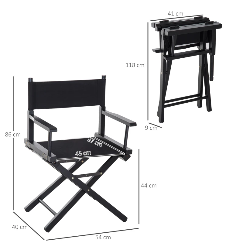 HOMCOM Beech Wooden Frame Directors Chair Foldable Oxford Fabric Seat Easy To Carry&Travel Black