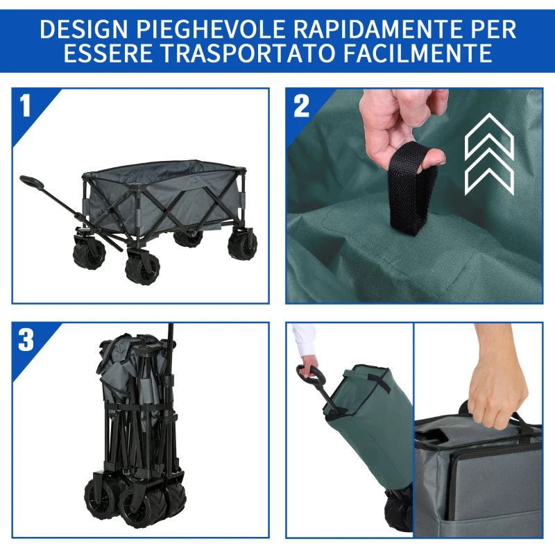 Outsunny Carrello da Giardino Carico max 70kg con Maniglia Telescopica, in Metallo e Tessuto Oxford, 108x55 cm, Grigio