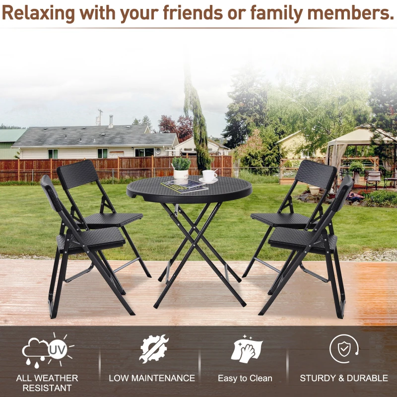 Outsunny 5 PCS Rattan Effect Folding Garden Patio Dining Set  4 Chairs & 1 Table Outdoor Furniture Set - Black