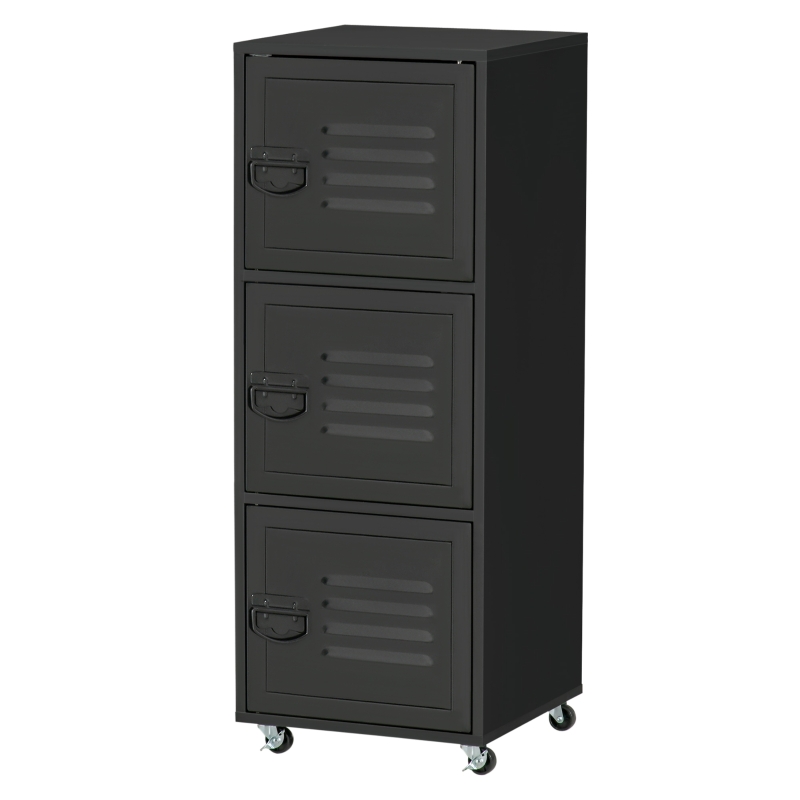 Homcom Rolling Storage Cabinet 3 Tier Mobile File With Wheels Metal Doors For Home Office Living Room Black On Aosom Uk Homcom Rolling Storage Cabinet 3 Tier, Metal Storage Cabinet With Doors And Wheels