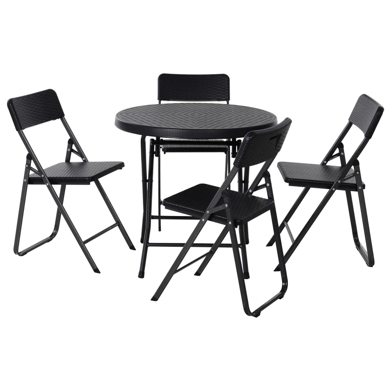 Outsunny 5 PCS Rattan Effect Folding Garden Patio Dining Set  4 Chairs & 1 Table Outdoor Furniture Set - Black